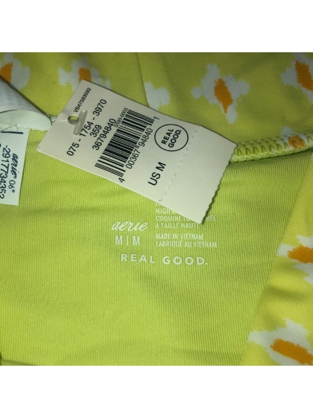 aerie Yellow & White Patterned High Waist Bikini Bottom - Picture 4 of 5